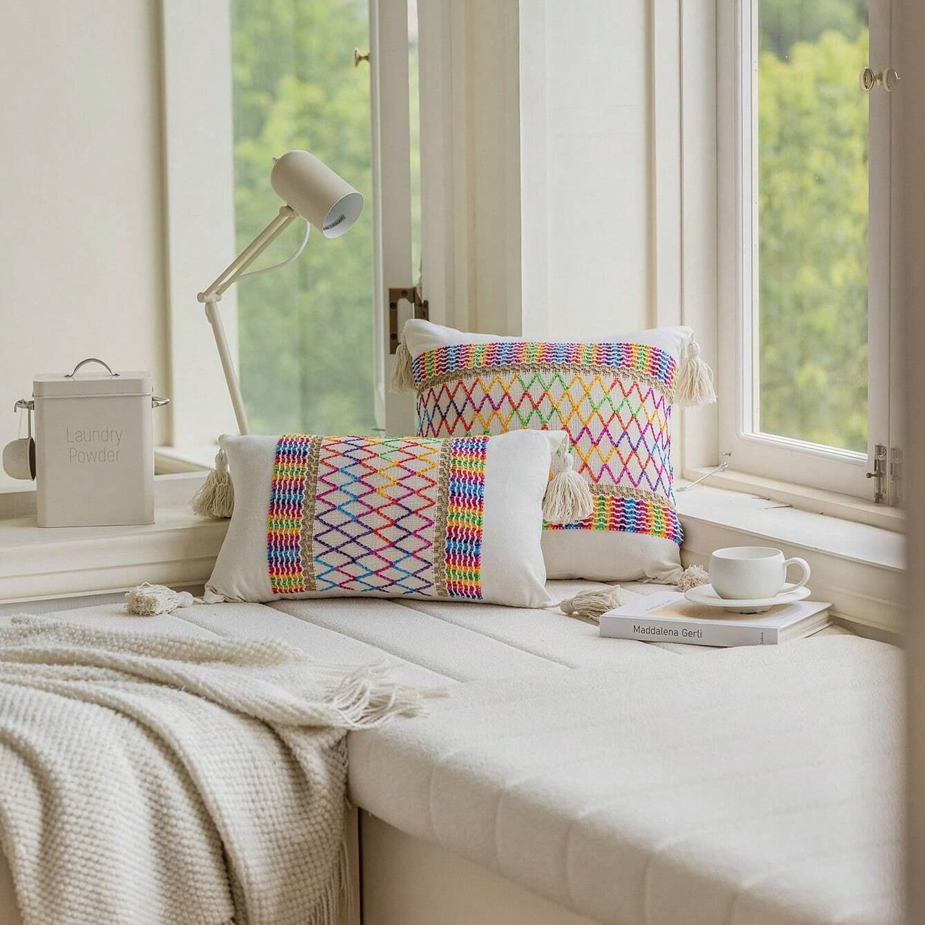 pillows on a window sill